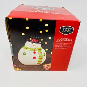 Snowman Cookie Jar - Festive Red and Green